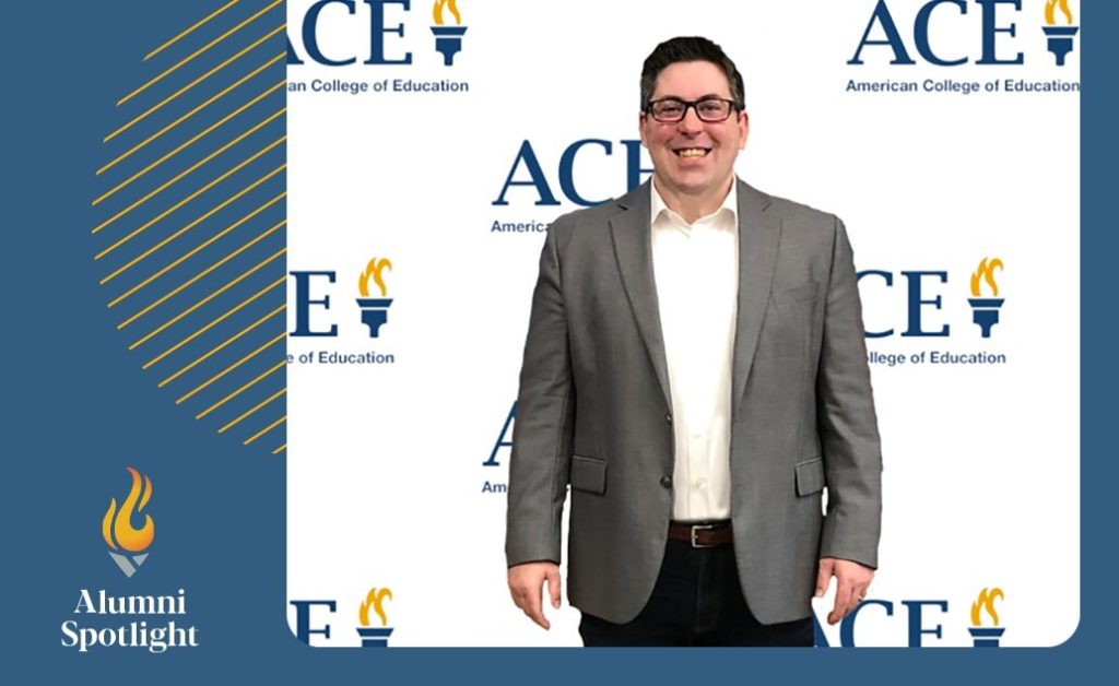 Aaron Straus, ACE alum, with the words Alumni Spotlight