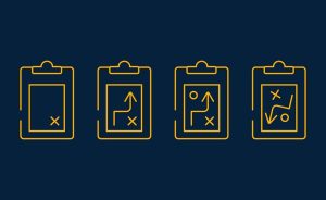 Four clipboard icons with different symbols.