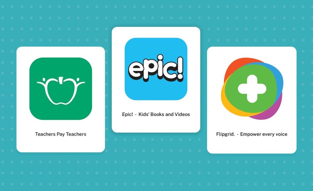Three educational app icons.