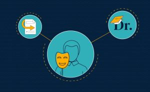 A graphic with a person, a document icon, and a graduation cap icon connected by lines.