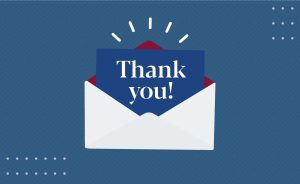 Graphic of an envelope with the words "Thank you!"