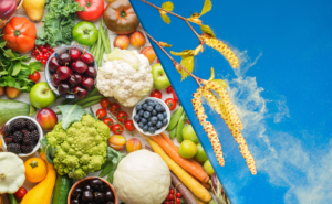 Seasonal vegetables and pollen from plants that cause seasonal allergies