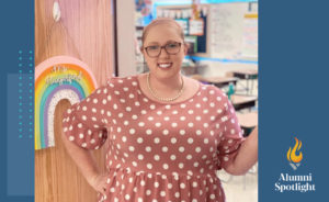 ACE alumni Morghan Hungerford standing in the open doorway of her classroom