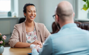 Nurse smiles at her interviewer