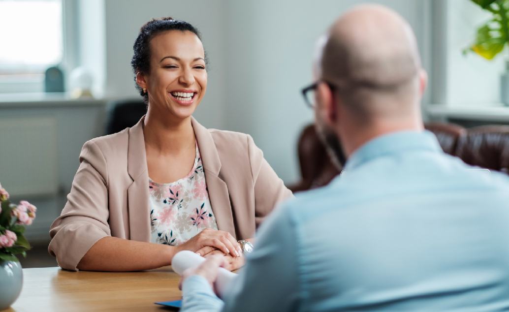 Nurse smiles at her interviewer