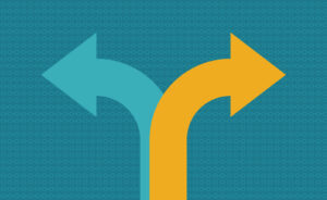 Graphic image with two arrows pointing in opposite directions